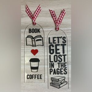 Set of 2 Handcrafted Acrylic Bookmarks with Red and Black Design - 6” x 2”